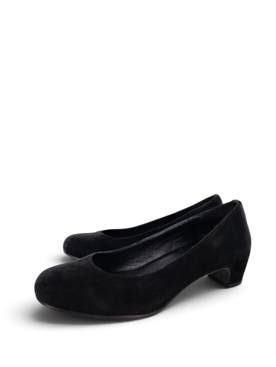 Eileen Fisher Shoes - Eileen Fisher Neat Black Suede Round-Toe Low Block Heel Slip-On Pumps